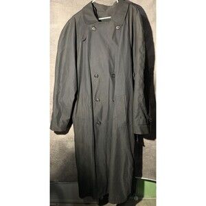 London Fog Mens 44 Long Black Trench Coat Belted Dbl Breasted No Extra Lining